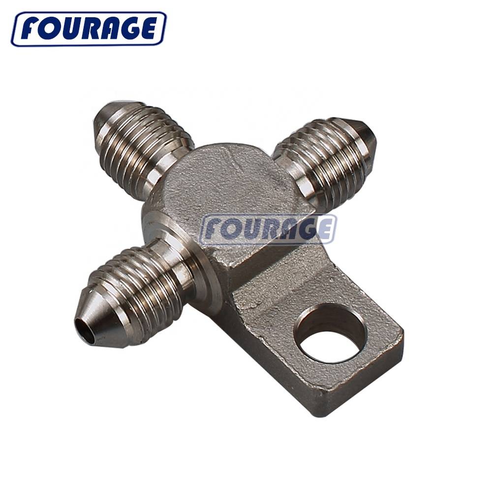 Stainless Steel 3 Way -3-3-3an 3/8-24unf 3an Splits Thread Tee Block With Mount Tab Male Flare All Sides Brake Hose Fitting